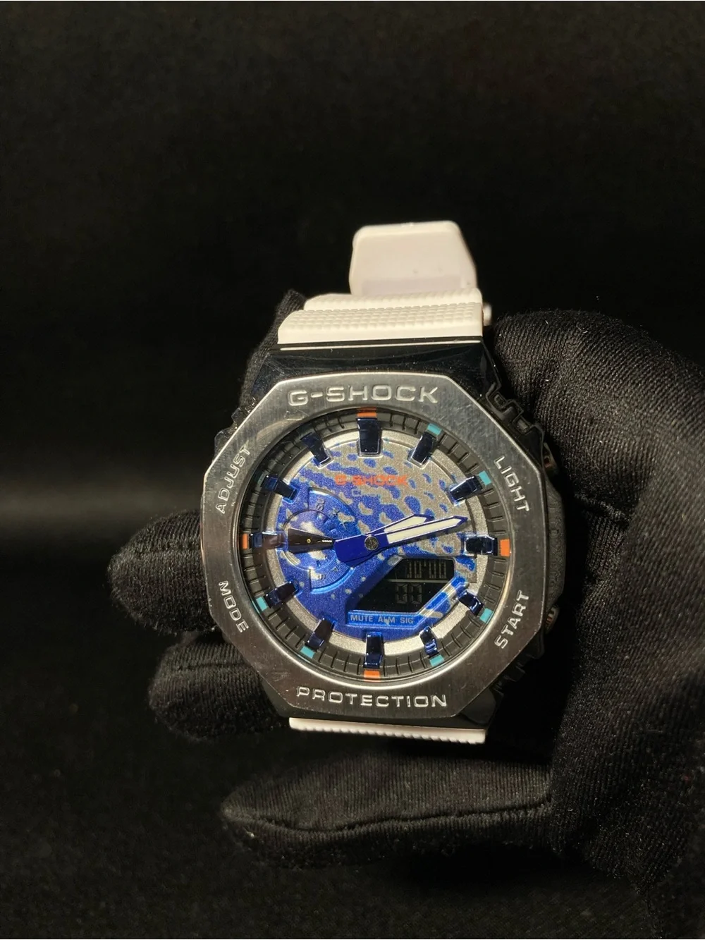 Silver and Blue G Shock Gm2100